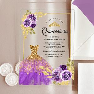 Purple Floral Sparkle Dress Gold Quinceanera Acrylic