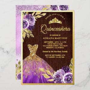 Purple Floral Sparkle Dress Wood Quinceanera Gold Foil