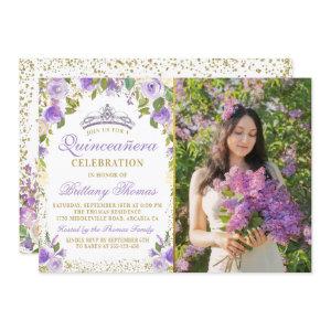 Purple Floral Sparkle Gold Quinceanera Photo