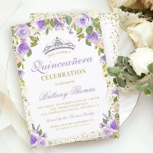 Purple Floral Sparkle Quinceanera 15th Birthday