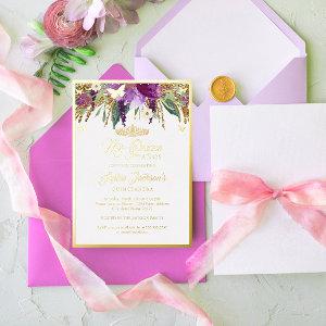 Purple Floral Sparkling Amethyst Quinceanera   Foil