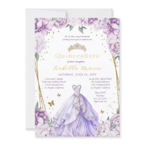 Purple Floral Tiara & Dress Quinceañera