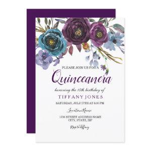 Purple Floral Watercolor Quinceanera Party Invite