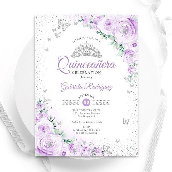 Purple Floral Watercolor Roses Quinceanera