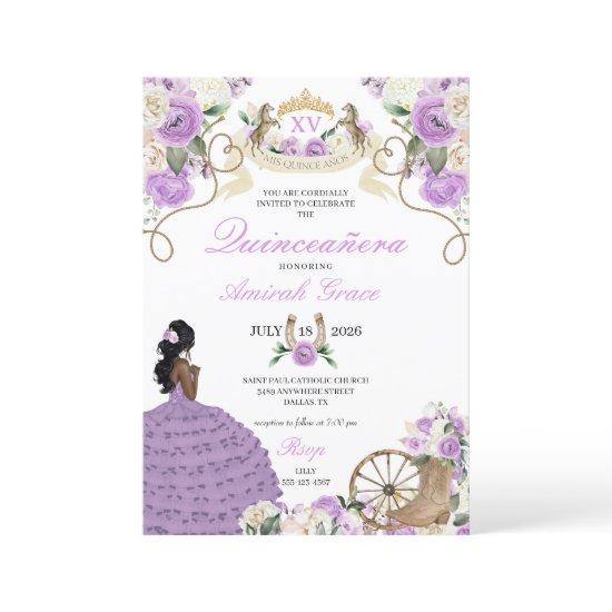 Purple Floral Western Horses Cowgirl Quinceañera