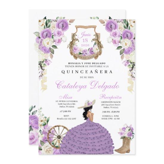Purple Floral Western Mariachi Charro Quinceañera