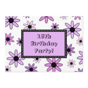 Purple Flower 15th Birthday Party  Cards