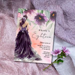 Purple Flower Lady In Long Gown 18th Birthday