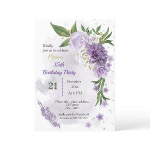 purple flowers & green leaves birthday