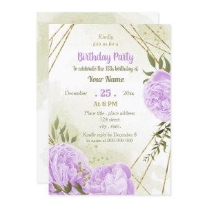 purple flowers greenery birthday party
