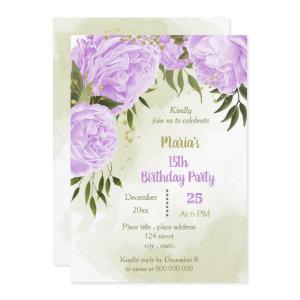 purple flowers greenery birthday party
