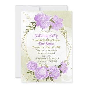 purple flowers greenery geometric birthday party