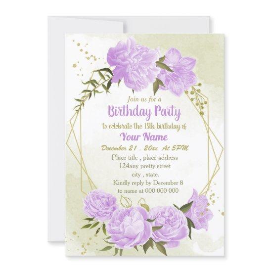 purple flowers greenery geometric birthday party