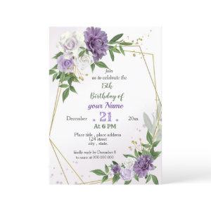 purple flowers & leaves geometric birthday