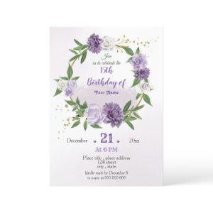 purple flowers & leaves wreath birthday