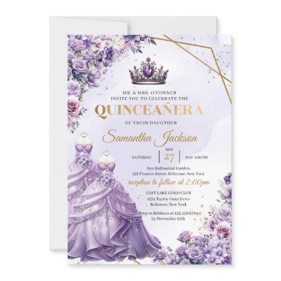Purple flowers Twin Princess Dress Quinceañera
