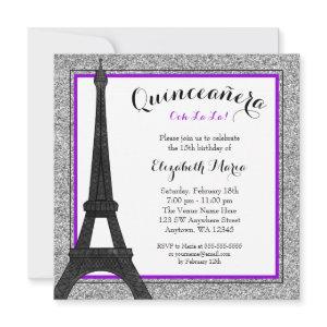Purple Glam Paris Faux Silver Glitter Quinceanera