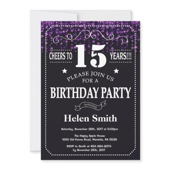 Purple Glitter 15th Birthday