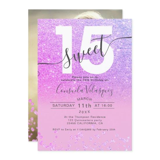 Purple glitter confetti pink Quinceanera photo