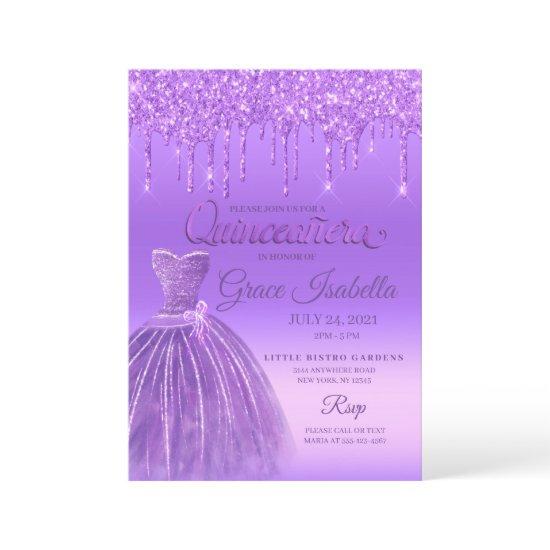 Purple Glitter Drip Quinceanera Birthday