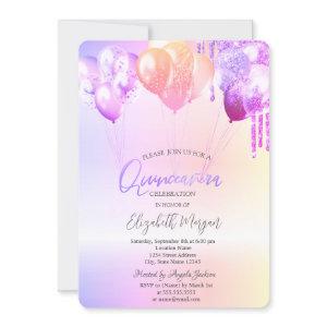 Purple Glitter Drips Balloons Silver Quinceañera