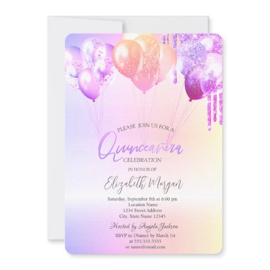 Purple Glitter Drips Balloons Silver Quinceañera