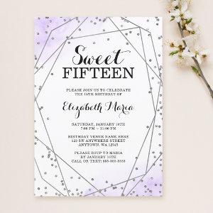 Purple Glitter Geometric Sweet 15 Quinceañera