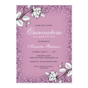 Purple Glitter Quinceanera White Roses