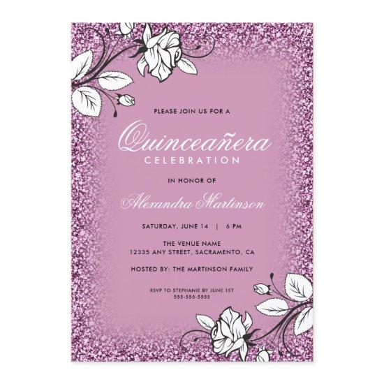 Purple Glitter Quinceanera White Roses