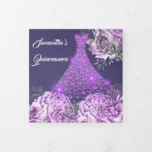 Purple glitter rose floral girls PHOTO birthday Tri-Fold