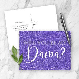 Purple Glitter Sparkle Quinceanera Dama Proposal  Postcard