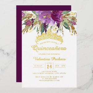 Purple Gold Amethyst Floral Quinceanera  Foil