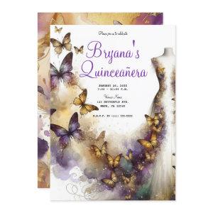 Purple & Gold Butterfly Dress Fantasy Quinceañera
