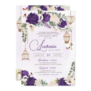 Purple Gold Butterfly Floral Elegant Quinceañera