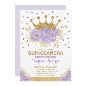 Purple Gold Floral Crown Confetti Quinceañera