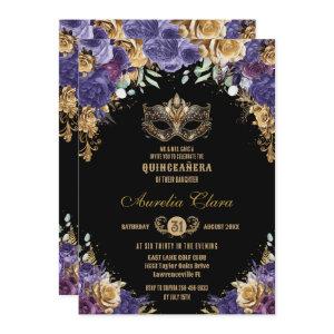 Purple Gold Floral Masquerade Ball Quinceañera