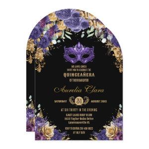 Purple Gold Floral Masquerade Ball Quinceañera