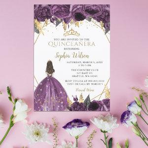 Purple Gold Floral Princess Quinceañera  Invitatio