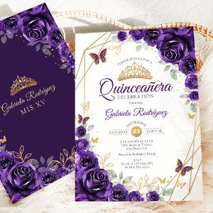 Purple Gold Floral Quinceanera