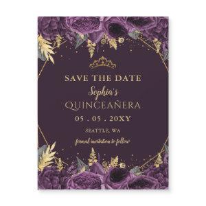 Purple Gold Floral Quinceañera  Save the Date