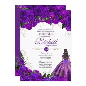 Purple Gold Floral Roses Elegant Quinceanera