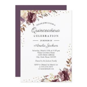 Purple Gold Floral Watercolor Quinceanera Invite