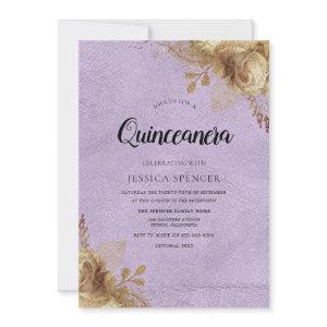 Purple & Gold Flowers Quinceanera Party Invite
