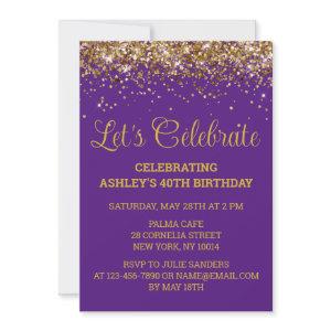 Purple Gold Glitter 40th Birthday Let's Celebrate