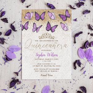Purple Gold Glitter Butterfly Quinceañera