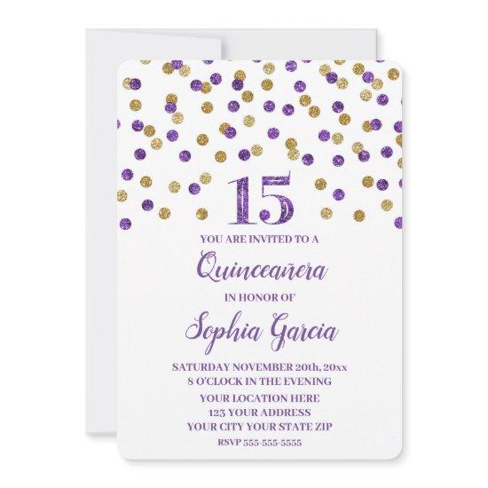 Purple Gold Glitter Confetti Quinceañera
