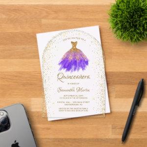 Purple Gold Glitter Dress Quinceañera Party Acrylic