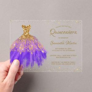 Purple Gold Glitter Dress Script Quinceañera Party Acrylic