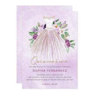 Purple gold glitter Floral Dress Quinceañera