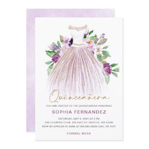 Purple gold glitter Floral Dress Quinceañera